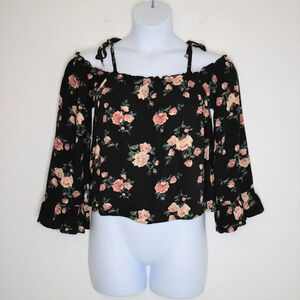 American Eagle Floral Blouse Roses Sz L Crop Off Shoulder Cottagecore Whimsygoth